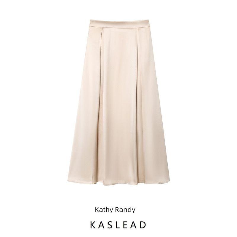 Kaslead New Women clothes Western Style Fashion Simple and Versatile Elegant Satin Loose Skirt
