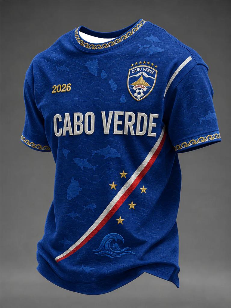 2026 Summer Best-selling Men's Cape Verde Football Training T-Shirt 3D Printable Breathable Quick-Drying Family Style Shirt Kids