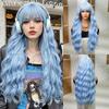 Women's Long Sky Blue Wavy Wig for Daily Lolita Look, Ideal for Round Faces