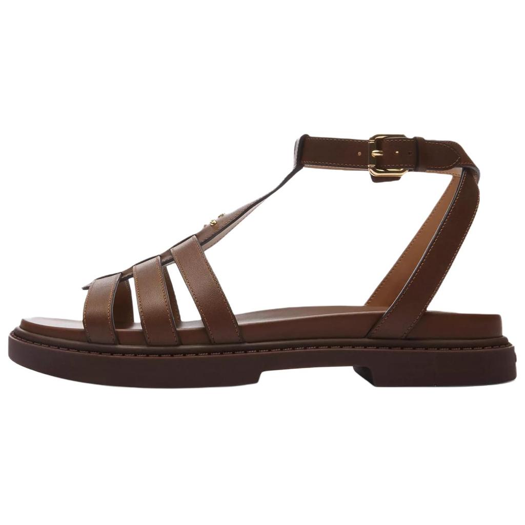 Coach Franny Leather Round Toe Open Toe Roman Sandals Women Sandals Dark-Brown CR866-CWH