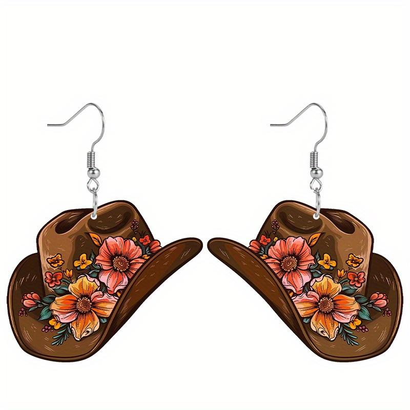 Western Style Colorful Flowers Cowboy Hat Acrylic Earrings Elegant Personality Earrings Jewelry for Women Daily Wear Holiday Gifts