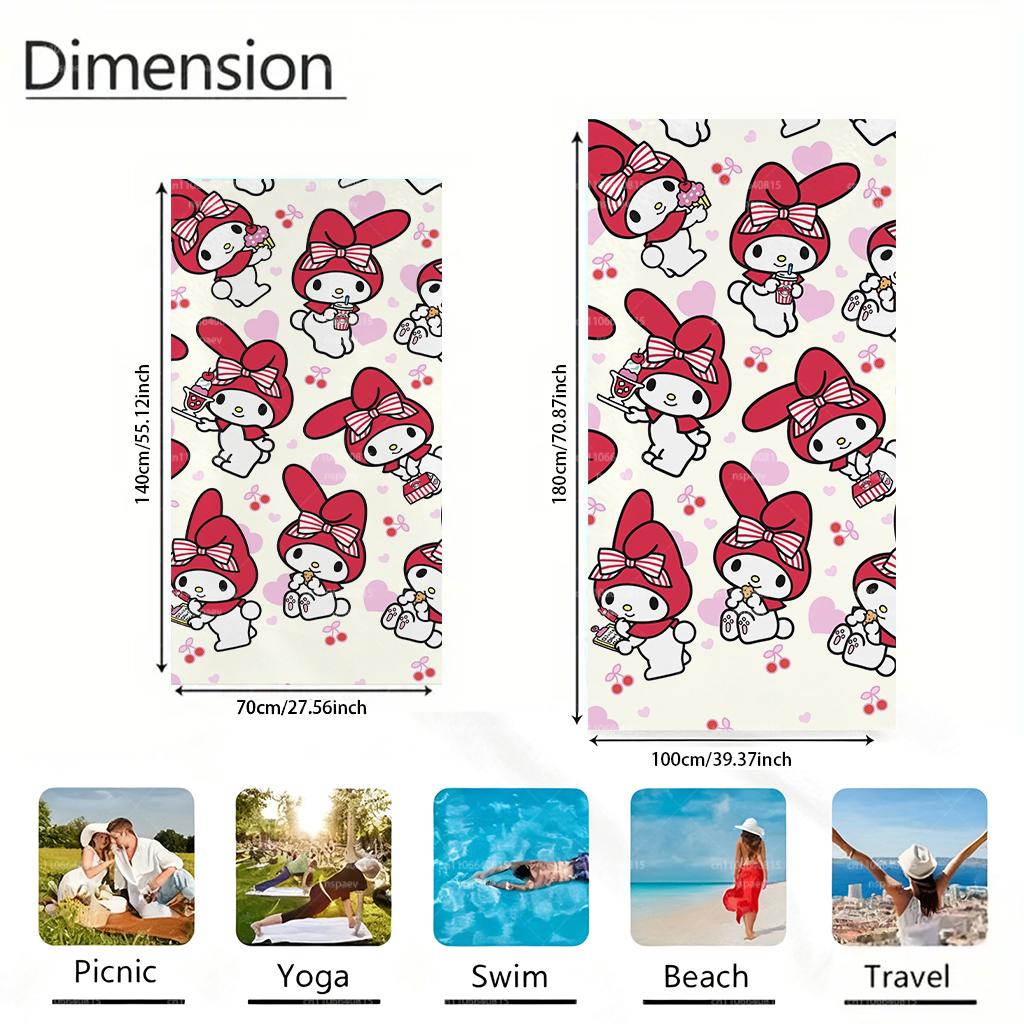 My Melody Kawaii Beach Towel, Sanrio Cartoon Print Quick Dry Bath Towel for Kids Adults, Cute Cherry Heart Beach Blanket