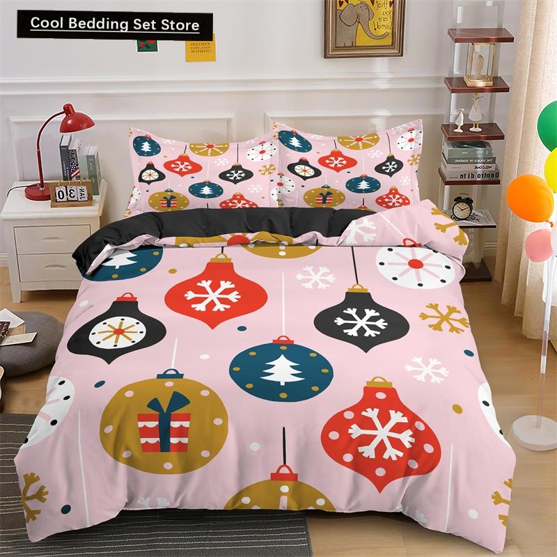 Frohe Weihnachten King Queen Bettwäsche Set Weihnachtsmann Schneemann Bettdeckenbezug Weihnachtsbaum Bettbezug Rot Polyester Steppdeckenbezug