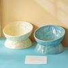 Ceramic Cat & Dog Feeder: Cute, Slanted Double Bowl with High-Leg Design for Neck Protection and Anti-Tip Stability.