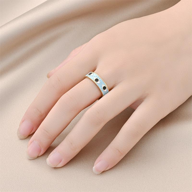 European and American Popular Devil's Eye Titanium Steel Oil Drop Ring Fashion Design Hip-hop Style Couple Ring Hand Jewelry