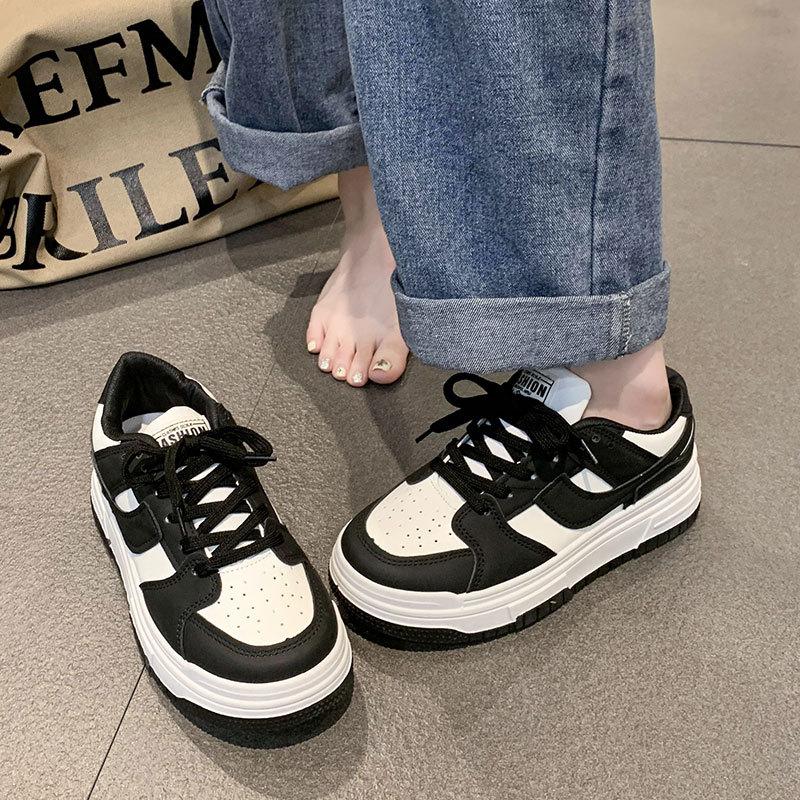 Black and white panda shoes student casual sports shoes spring and autumn new versatile thick baseplate shoes women's shoes