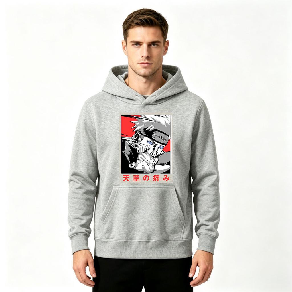 Men Anime Printed Pullover Hoodie, Pain Character Graphic Casual Long Sleeve Sweatshirt for Daily Wear
