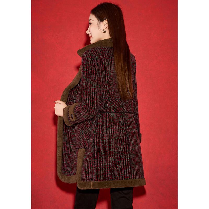Kebei'er Women's Thickened Spliced Plaid Woolen Winter Coat
