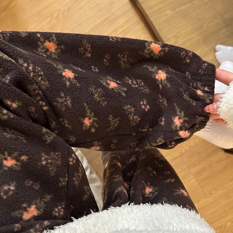 Hosen für Damen Übergröße Verdickt Dehnbar Elastisch Hoher Bund Lange Hosen Fleece Lässig Weiter Beinschnitt Pyjamahose