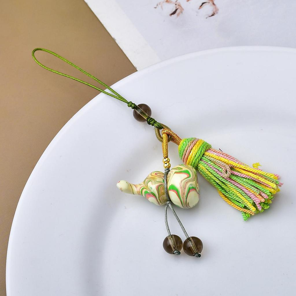 Chinese Ink Wash Lacquer Gourd Pendant with Tassel and Song Brocade Phone Lanyard