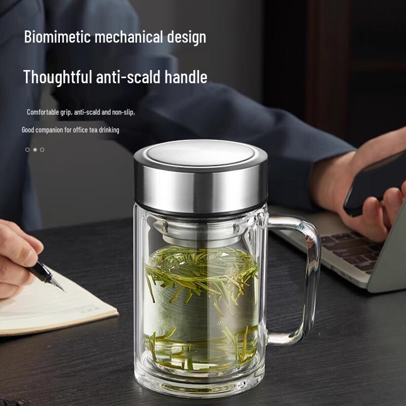 GIANXI Double-Layer Borosilicate Glass Tea Infuser Cup with Handle