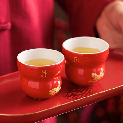 Chinese Wedding Ceramic Tea Cup Red Creative Single Cups Personal Cup Couple Mugs of Wedding Drinkware Teaware Ceremony New