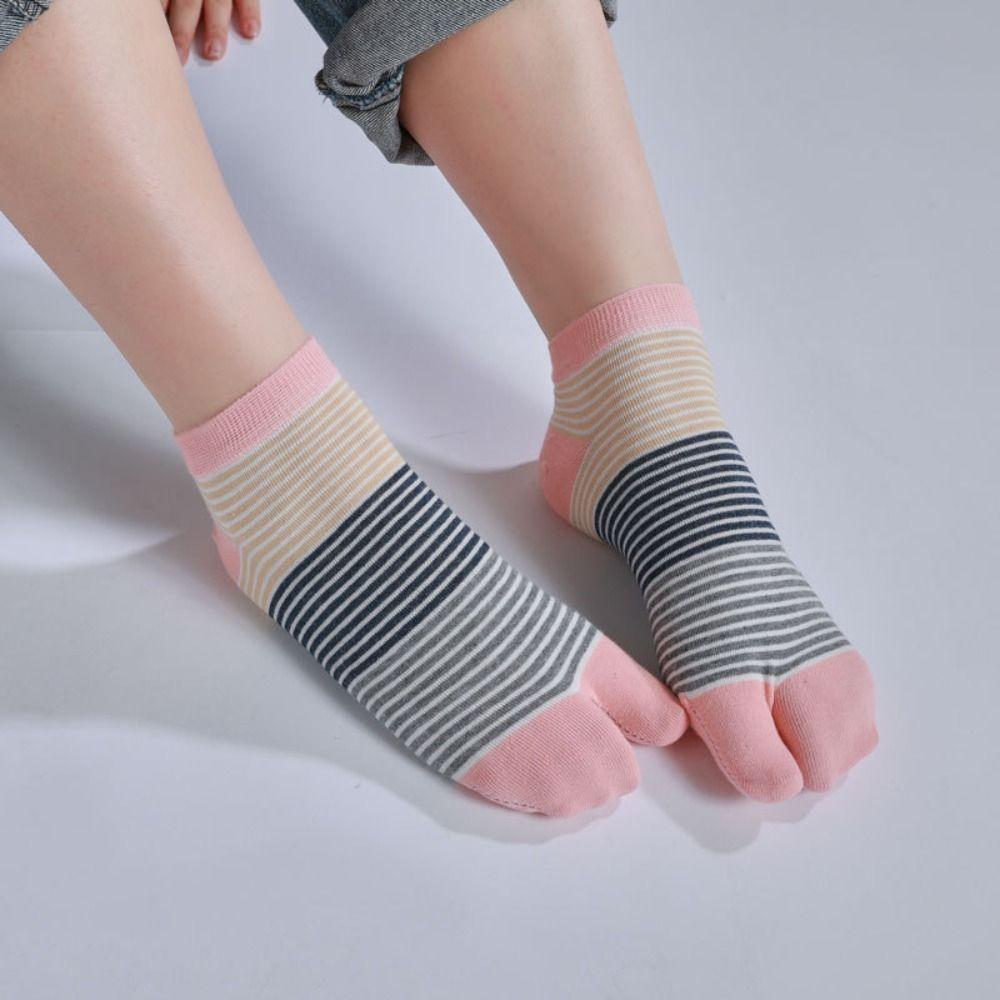 3Pairs Stripe Two Toe Tube Socks Breathable Toe Separator Socks Toe Short Calf Socks  Women