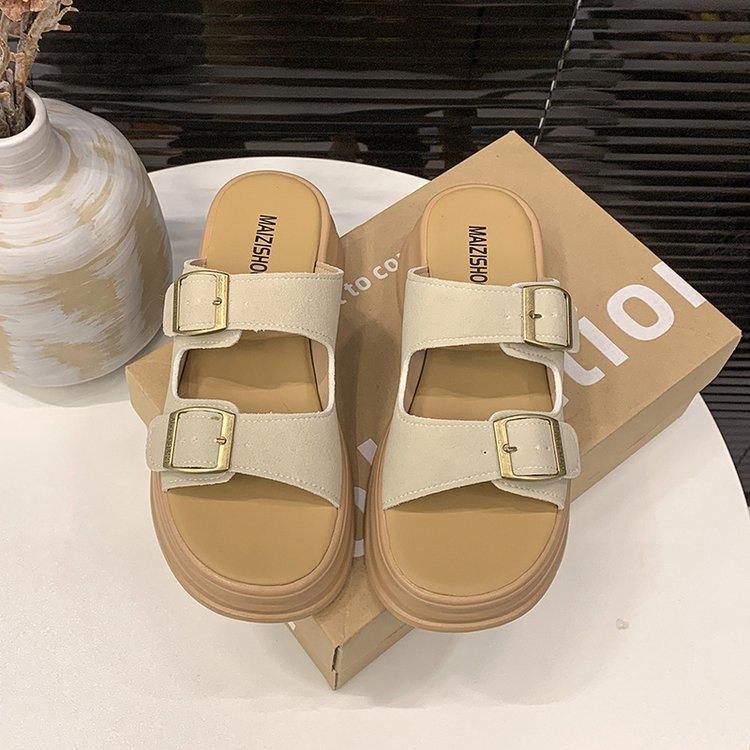 Thick bottom heightening beach Boken slippers women's 2025 summer new retro versatile casual soft bottom one-word cool slippers