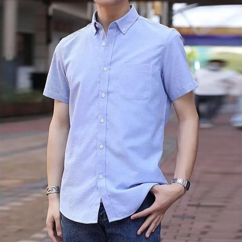 Camicia da uomo a maniche corte casual tinta unita giovane semplice moda trend ins Harajuku camicia da lavoro top