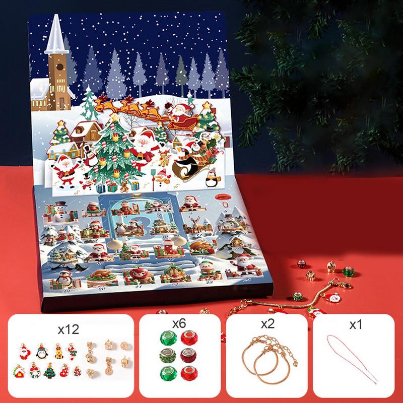 Christmas Jewelry Advent Calendars 2025 Bracelets Advent 2025 Calendar Bracelets Ornament Christmas Advent Calendars for Friends 24.5x20.5x22.5cm