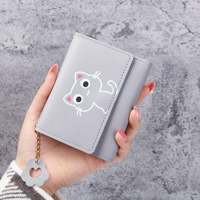 Women'S Wallet Cute Cat Short Wallet Small Genuine Leather Wallet Girls Purse Paper Clip Women'S Female Haop