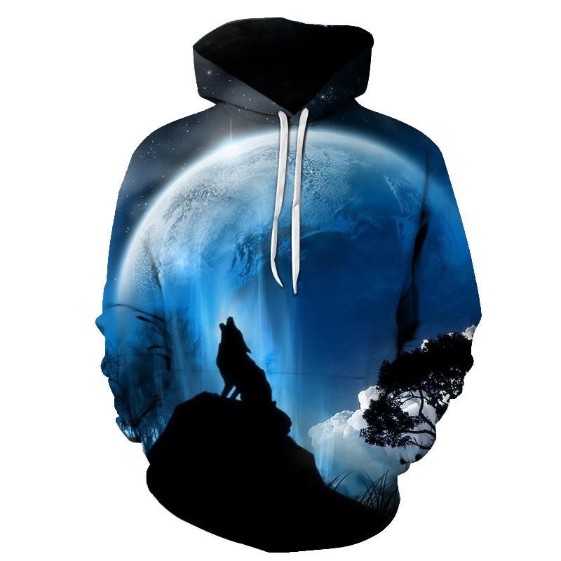 Cool Space Galaxy Wolf Hoodie Hoodies Men Bright Wolf Fashion Handsome Wolf Hoddies Spring Autumn Pullovers Sweatshirts Sweat