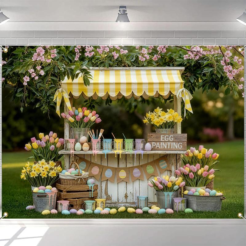LS Photography Background Spring Easter Colorful Egg Brush Vine Flower Storage Rack Kids Family Portrait Backdrop Decor