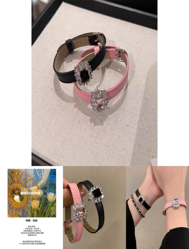 Fashionable Gemstone Leather Bracelet Sweet And Cool Style For Social Media Stars