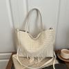 2025 New Retro Fringed Bag Women's Hollowed-out Handwoven Bag Beach Bag Sen Meng Women's Shoulder Tote Bag