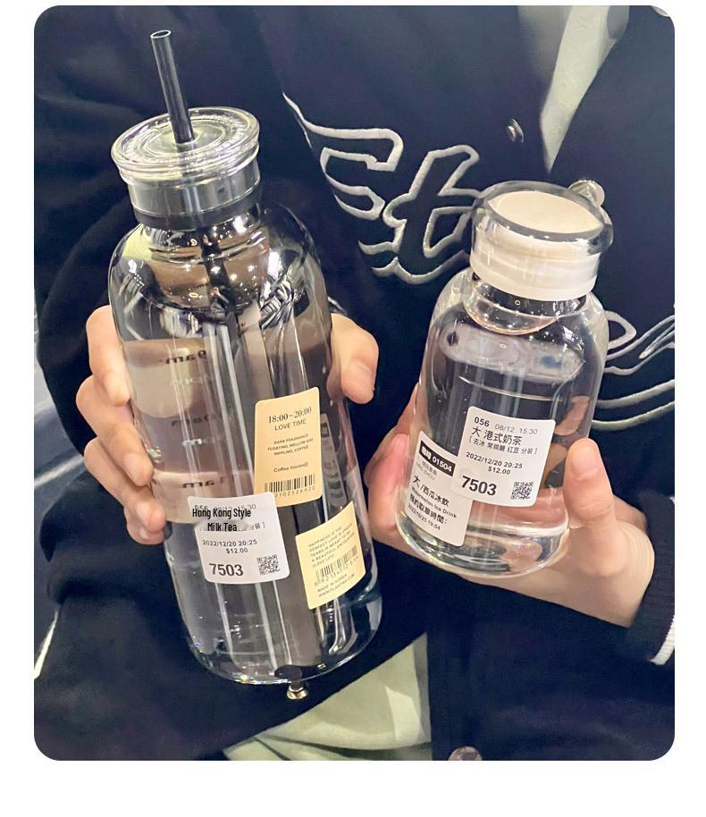 Double-Lid High Borosilicate Glass Travel Cup with Leather Sleeve