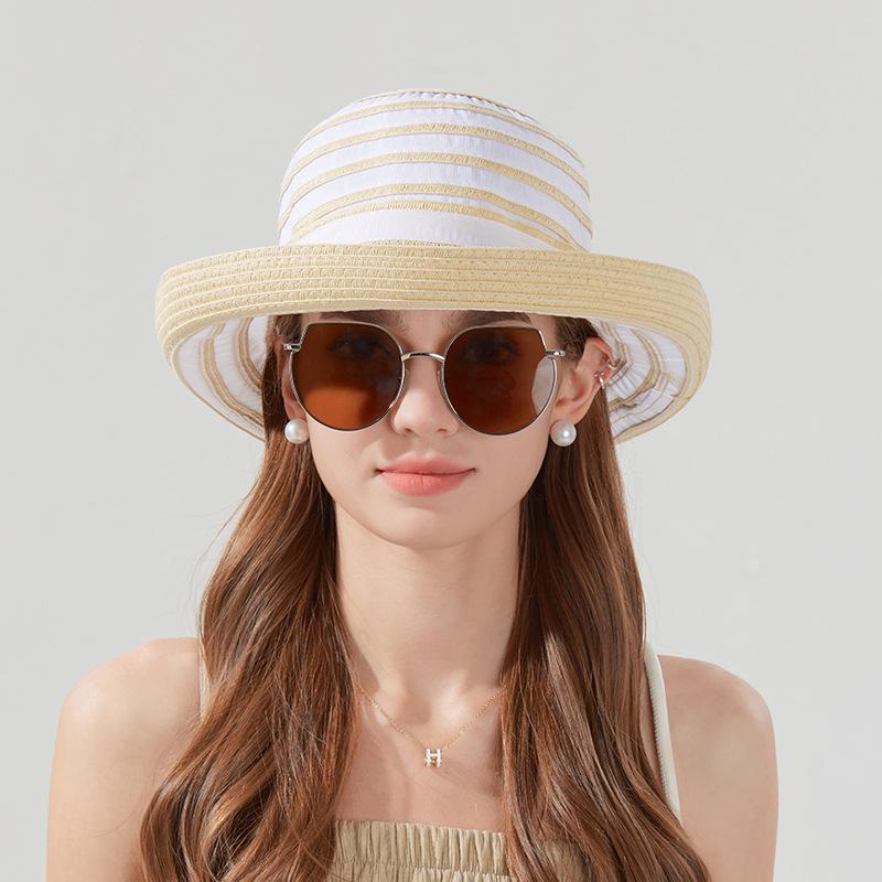 Summer Striped Sun Hat Women Outdoor Outing Beach Sun Hat Fashion Straw Bucket Hat