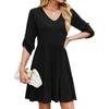 Women's  Spring Summer Loose 3/4 Sleeve V-neck Ruffled Pleated Dress for Casual Daily, European American Crossborder Trade Ready to Ship