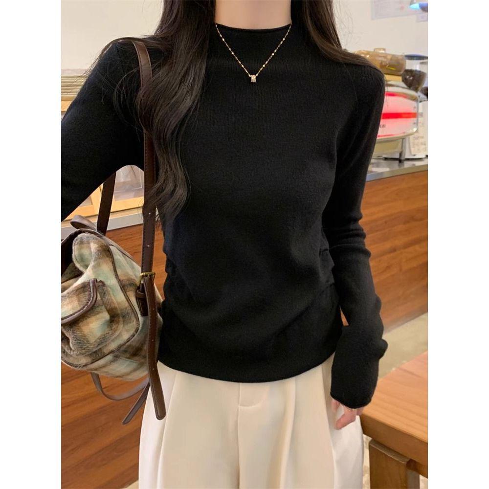 Autumn Stand-up Collar Soft Knitted Long-Sleeve Women's Sweater - Korean Style Simple Top