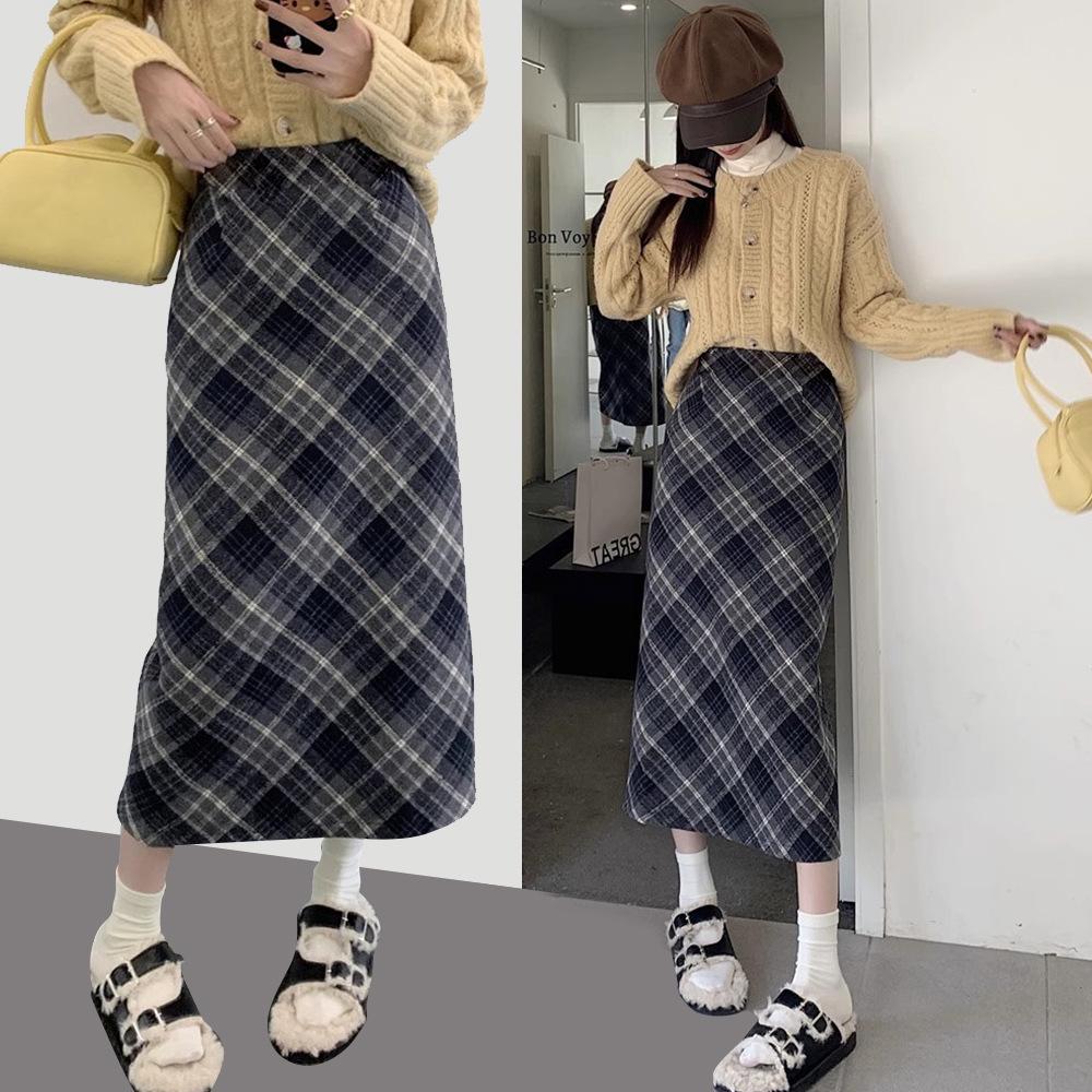 

Dragon Phoenix Elastic Waist Plaid Skirt - Mid-Length, High Waist, Slim Fit, Versatile Women s Skirt for Autumn and Winter Small джинсовый синий