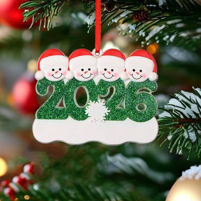 Ornement de Noël Familial 2026 Chapeau de Père Noël Bonhomme de Neige Bricolage Nom de Famille Décoration à Suspendre pour Arbre de Noël Cadeau de Fête