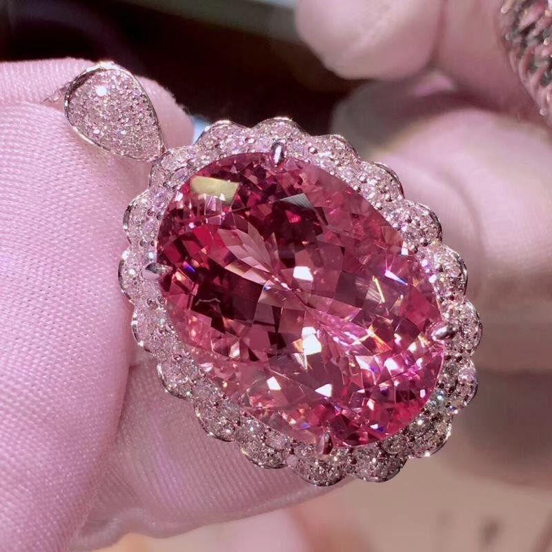 

Fashion Style Oval Morgan Stone Open Pink Diamond Necklace Pink Diamond Pendant 20*30