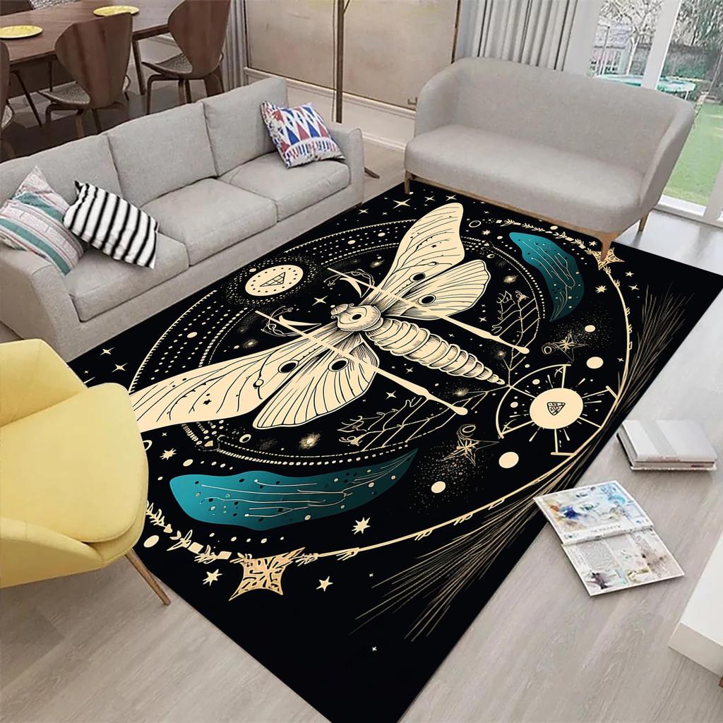 Butterfly Area Rug for Living Room Bedside, Gothic Moth Doormat Astrology Style Carpet Boho Exotic Starry Sky Indoor Floor Mat