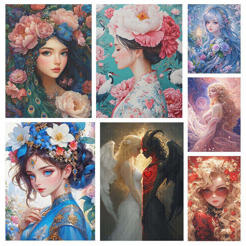 Full Embroidery Eco-cotton Thread 14CT Printed Girl Cross Stitch Kit Art