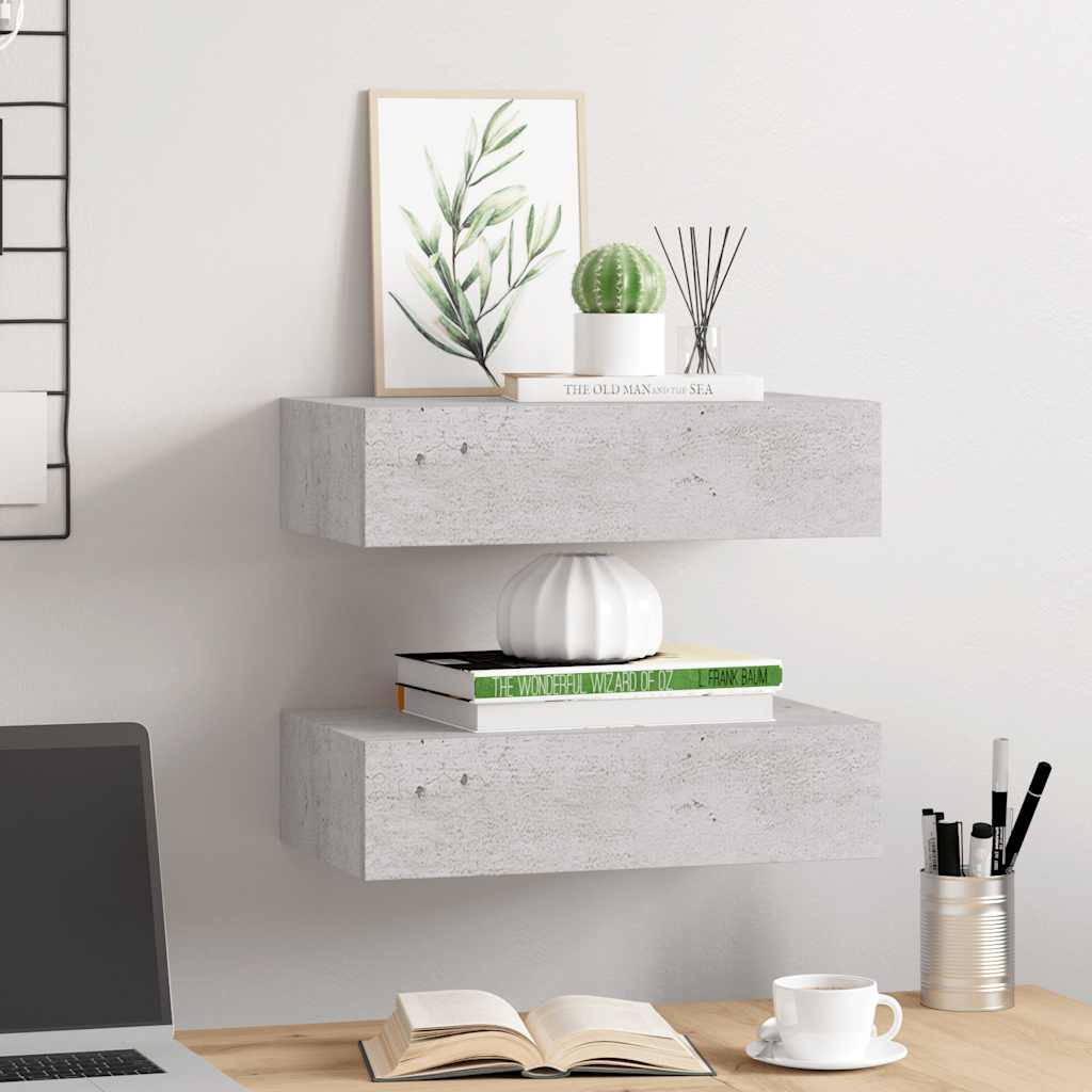 Vidaxl Półki Ścienne Z Szufladą, 2 Szt., Szare, 40X23,5X10 Cm, Mdf