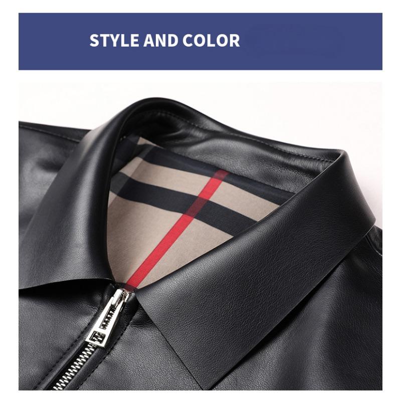 Men's Leather Jacket Autumn and Winter New Business Casual Simple Lapel Short Soft Leather Jacket Men's Clothing