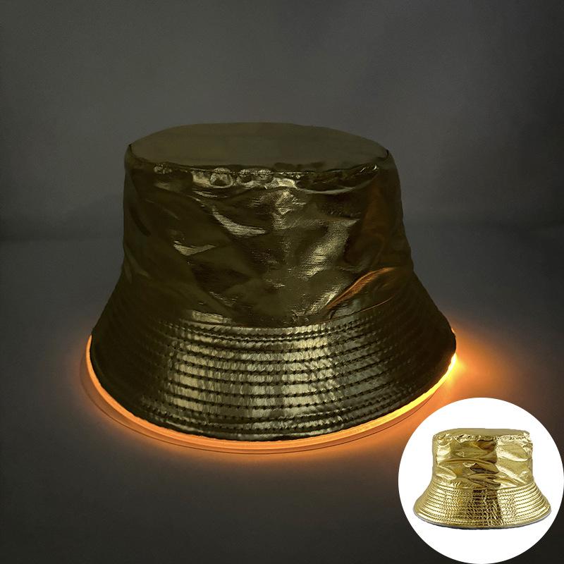Unisex LED Világítós Hímzett Bucket Kalap Logóval és Egyszínű Lapos Tetővel