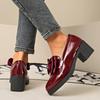 Fashion Fashion Bowknot Chunky Heels Pumps Women Patent Leather Platform Loafers Woman Elegant Slip On High Heels Dress Shoes Plus Size