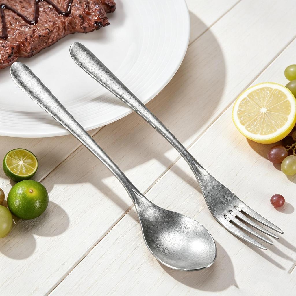 Pure Titanium Long Handle Dessert & Coffee Cutlery Set – Spoon, Fork, Knife with Crystal Ice Flower Design