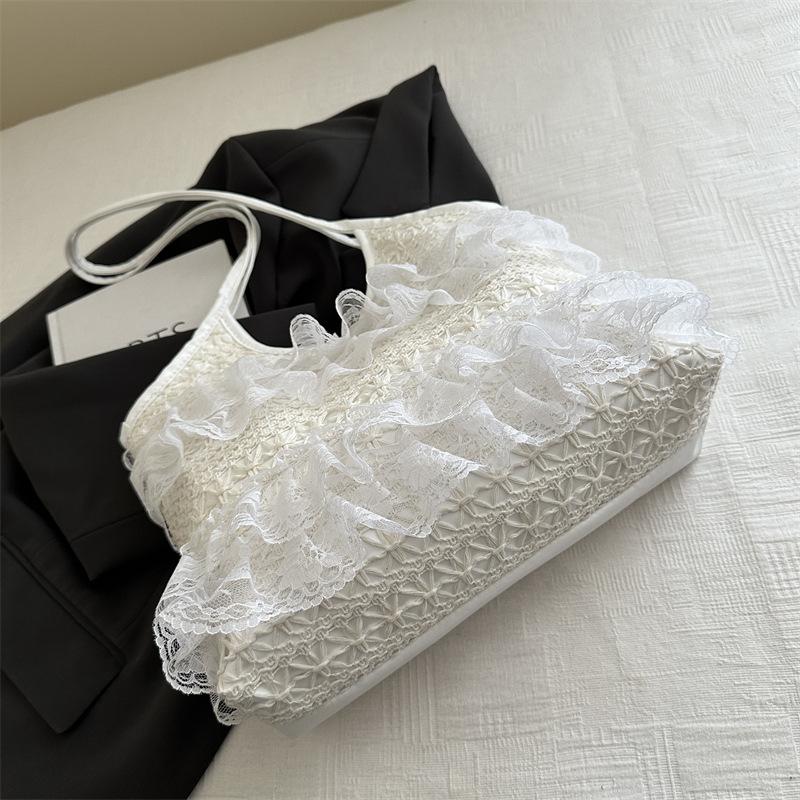 Niche design tote bag summer leisure vacation fairy lace mesh underarm shoulder portable women's bag large capacity