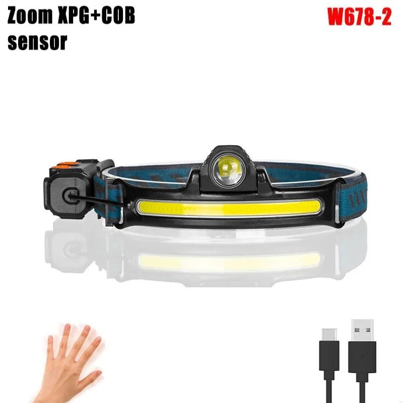 IR Sensor LED Headlamp Powerful XPG+COB Headlight 2000mAh 18650 USB Head Lamp Portable Floodlight Flashlight Waterproof Lantern