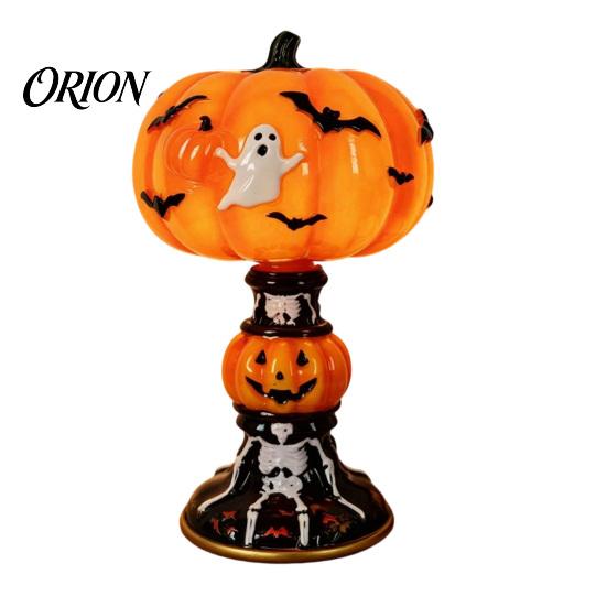 Decorative Resin Lamp Halloween Vintage Table Lamp, Retro Pumpkin Skeleton Black Cat Warm Yellow Atmosphere Light Night Light, Gothic Bedside