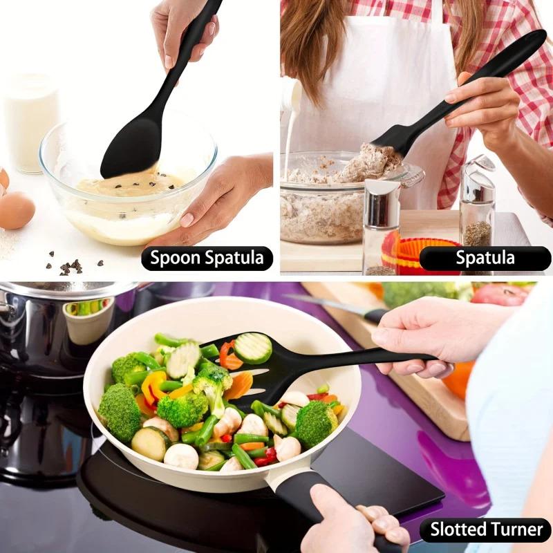 1/7-Piece Silicone Kitchen Utensil Set - Non-Stick Spatula, Spoon, Skimmer, Pasta Clip & More for Cooking & Baking