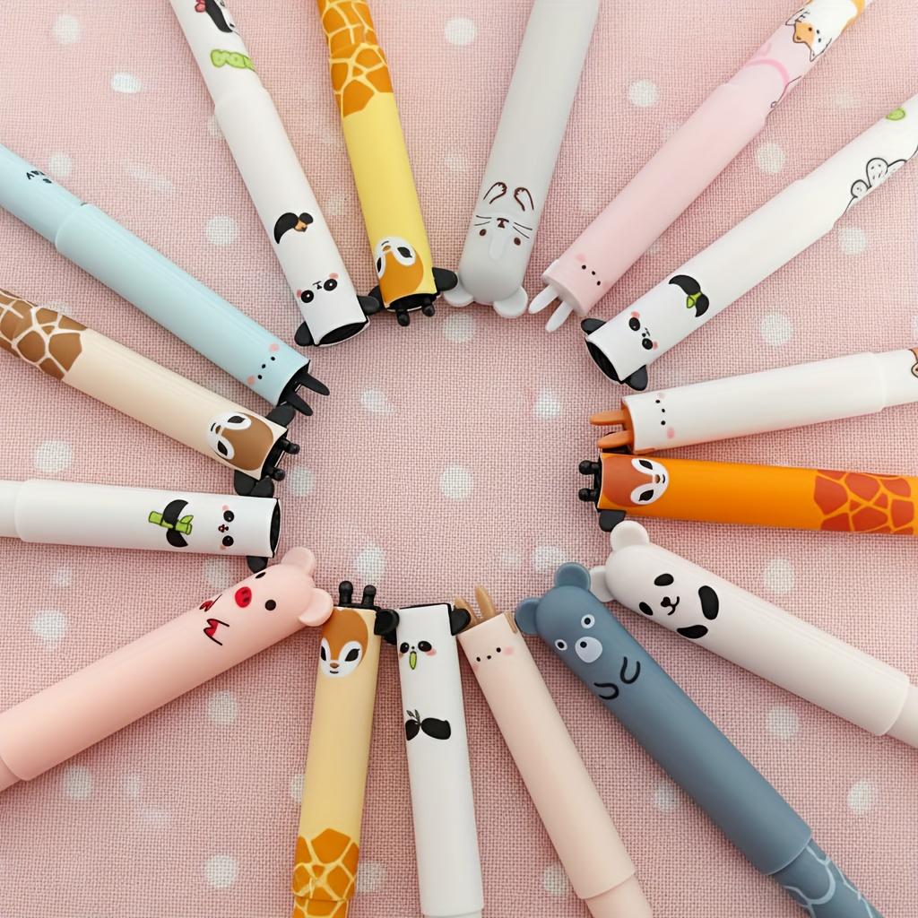 10-Pack of Erasable Pens with Random Designs, Blue Ink, Cute Bear Erasable Pens, Animal Erasable Gel Pens, Cartoon-Themed Erasable Pens for Students,