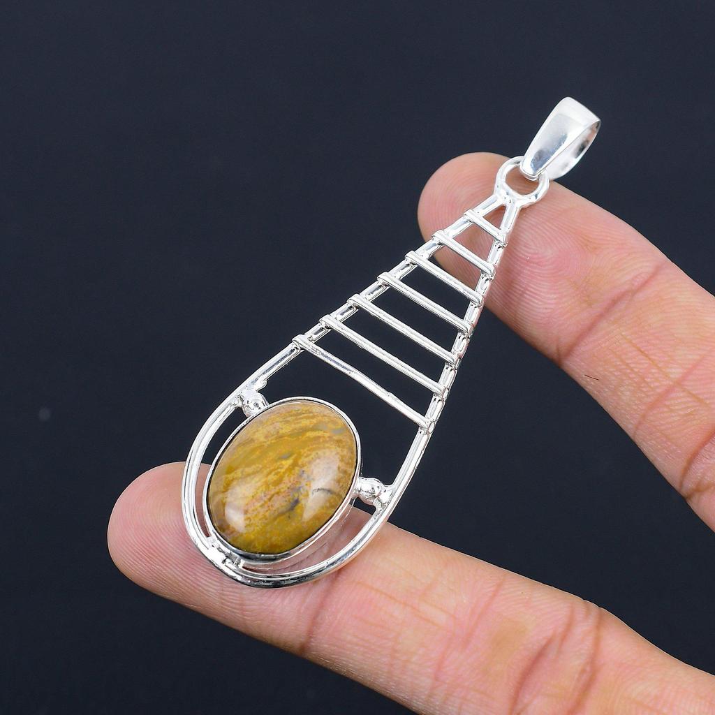 Gift For Women Jewelry Pendant 925 Sterling Silver Natural Seam Agate Gemstone