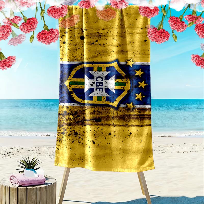 Brasilien Nationalmannschaft Print Strandtuch, Großes Weiches Schnelltrocknendes Handtuch für Strand Camping Schwimmen