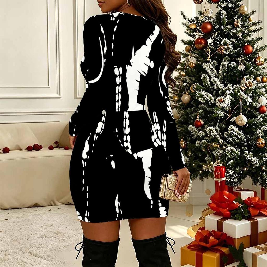 Women Plus Size Long Sleeve V Neck Crisscross Hollow Bodycon Mini Party Club Wear