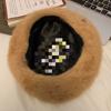 Korean Version Ins Rabbit Fur Beret Female Autumn And Winter Solid Color Versatile Metal Bud Painter Hat Showing Face Small Octagonal Hat