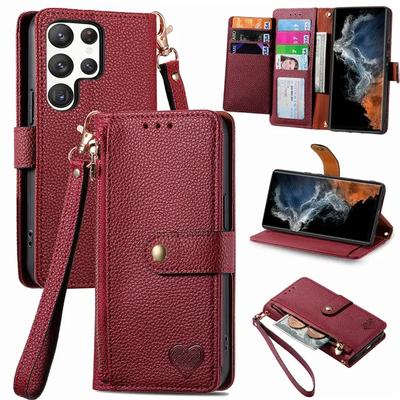 Zipper Wallet Phone Case For Samsung Galaxy S24 S23 Ultra S22 S21 FE S20 Plus M54 M14 M53 M33 M13 M52 M32 Lanyard Leather Cover