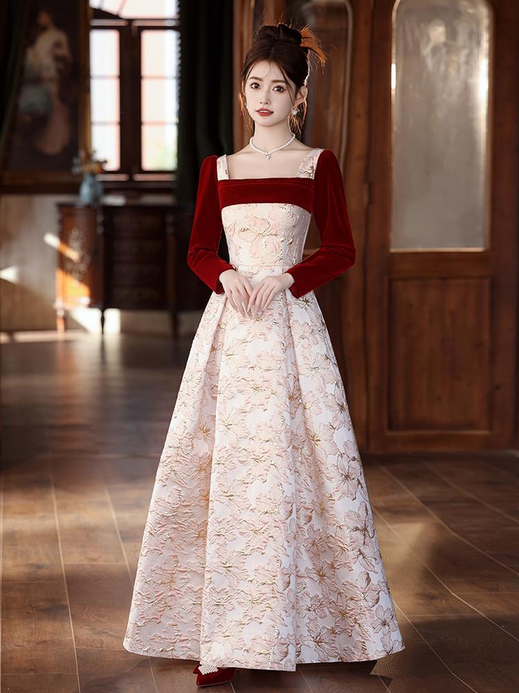 Elegant Long Sleeve Velvet Wedding Dress for Pregnant Women High Waist A-Line Skirt Formal Evening Gown Perfect for Engagemen...